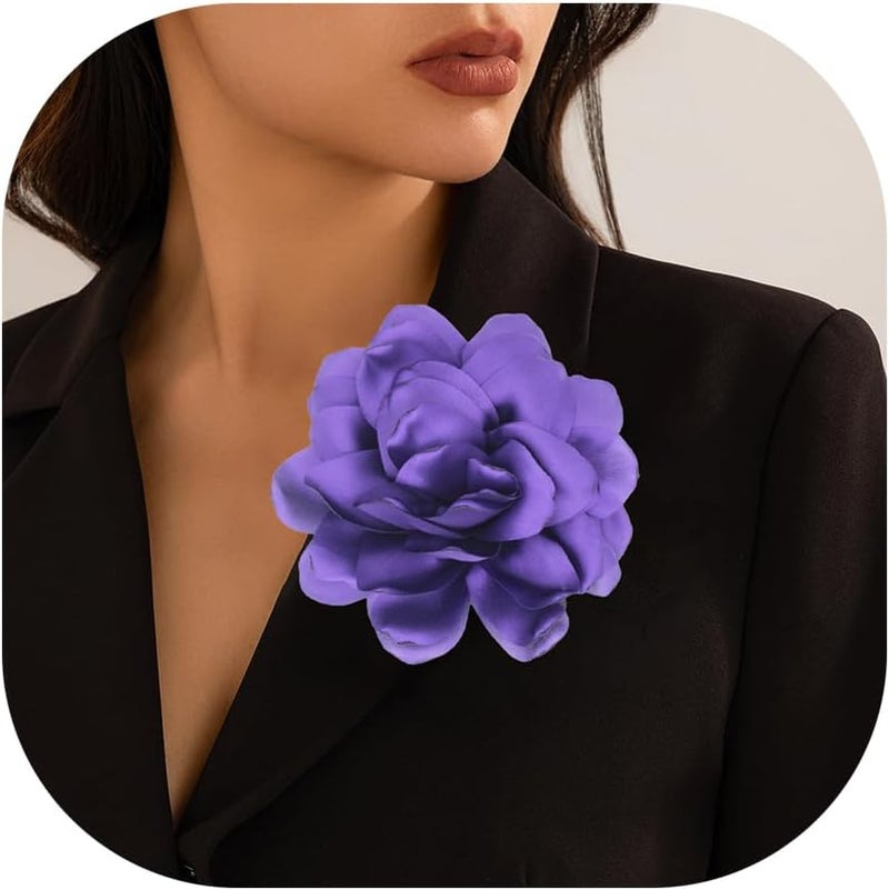 Decixde Satin Fabric Rose Flower Brooches - Handmade Floral Accessory for Wedding Party Dance Banquet Ceremony - Size: 4.72in - Image 1